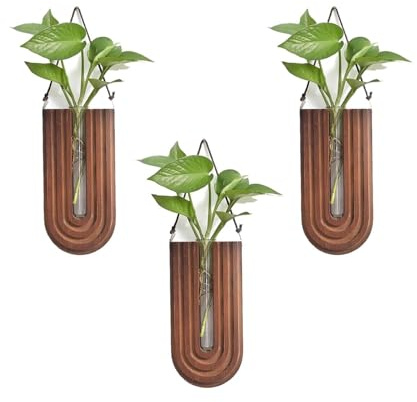 MYOLIO Wand Blumentopf, Einfacher Retro-Stil Wandbehang Glasvase Home Office Dekoration for Hydrokultur-Blüten, 3er-Set(Braun)