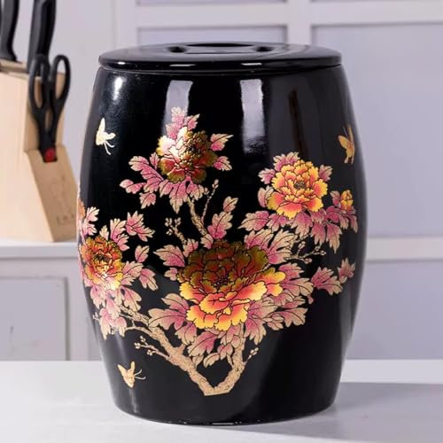 YUGXTH Rice Container, Food Storage Container, Ceramic Sealed Jar with Lid, Kitchen Sealed Jar with Lid Grain Dispenser, Large Food Storage Container, for Rice, Flour, Food(Black-10kg)