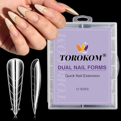 TOROKOM Dubbla nagelformer för polyförlängningsgel, 120 stycken, strukturell polynagelgel, stilett nagelspetsar för uppbyggnadsgel, fast nagelgellim, nagelkonst designsalong och gör-det-själv