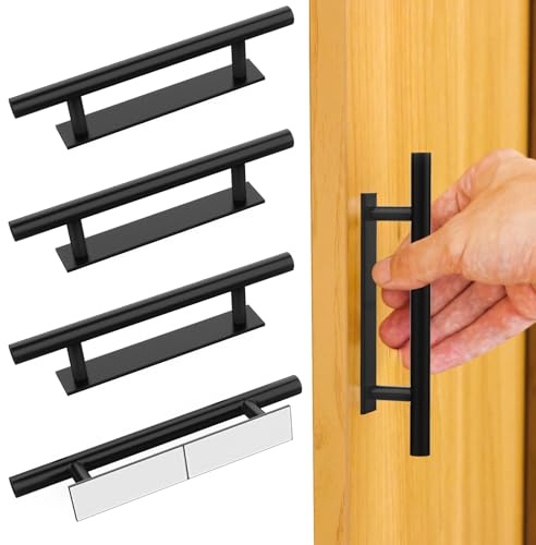 Pretwad 4 Stück Selbstklebende Schrankgriffe,schwarze selbstklebende Türgriffe aus ABS-Kunststoff,Schubladengriffe,für Türen und Fenster,Schränke,Schubladen