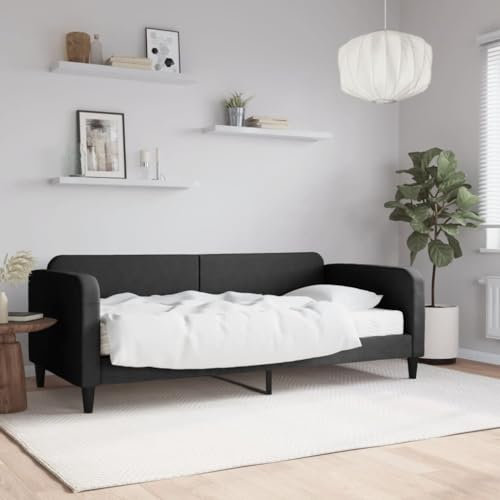 LAPOOH Tagesbett mit Matratze Schwarz 90x190 cm Stoff, Schlafsofa, Daybed, Bettsofa, Sofa Bed, Sofabett, Schlafcouch, Jugendbett, Bettgestell, Bettcouch - 3196810