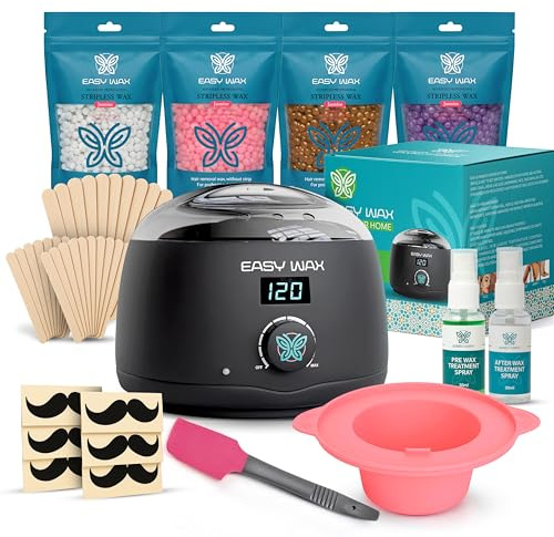 Easy Wax Digital Waxing Kit for Women | Wax Warmer with Stripless Wax Beads | Pre and Post Wax Spray | Silicone Bowl and Wooden Sticks | Full Body Hair Removal at Home (Medium, Gentle scents)