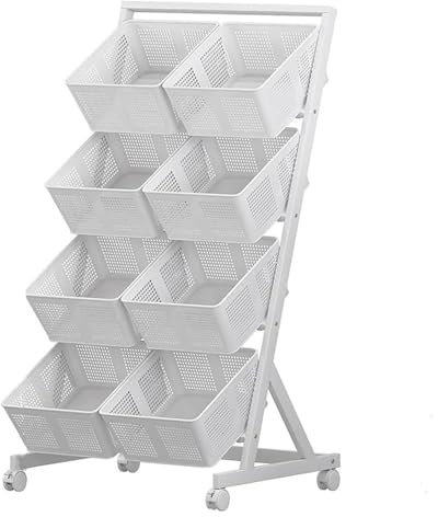 MMDXDLX Cesto per Frutta e Verdura Carrello Porta Snack con Ruote e cestini Staccabili for Cucina, Soggiorno, Camera da Letto, Bagno(White)