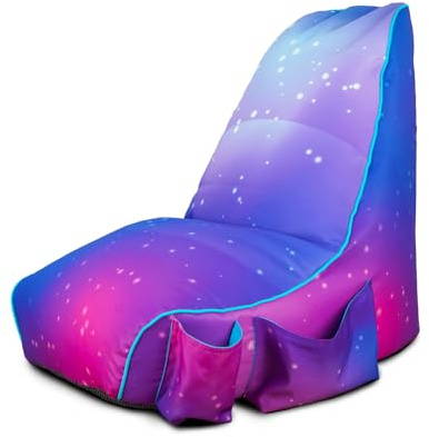 rucomfy Beanbags rugame Kids Gaming Bean Bag Chair with Pockets, High Back, Contrast Piping. Purple Galaxy 70x80x70cm