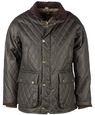 Rydale Mens Diamond Quilted Wax Jacket Olive Green Waxed Cotton Coat For Men (UK, Alpha, M, Regular, Regular, Olive)