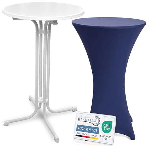 Beautissu Stehtisch klappbar 70cm mit Stretch Stehtischhusse Bistrotisch