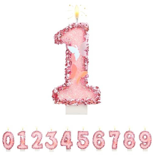 LUCKYJY Kerze Geburtstag,Zahlenkerze 3D Schmetterling Geburtstagskerzen Kerzen Rosa Geburtstagskerze Kuchen Topper Dekoration Kuchendeko Geburtstag Geburtstagskerzen für Geburtstagsdeko (1)