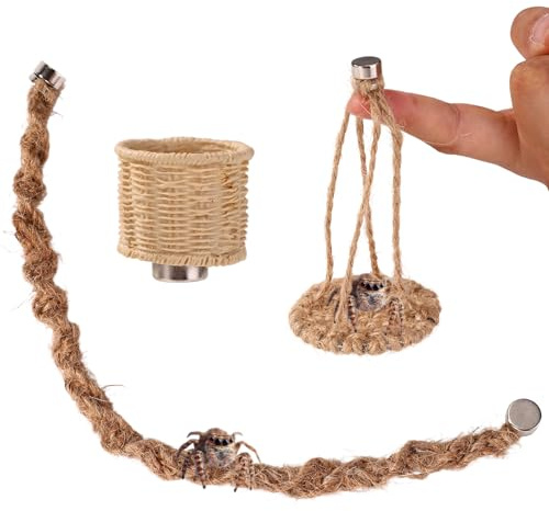 3 Teiliges Magnetisches Spinnen Habitat Zubehörset, Handgefertigte Brücke Schaukeln und Nest aus Natürlichem Hanfseil mit Magnetischer Befestigung für Springspinnen und Kleintiergehege