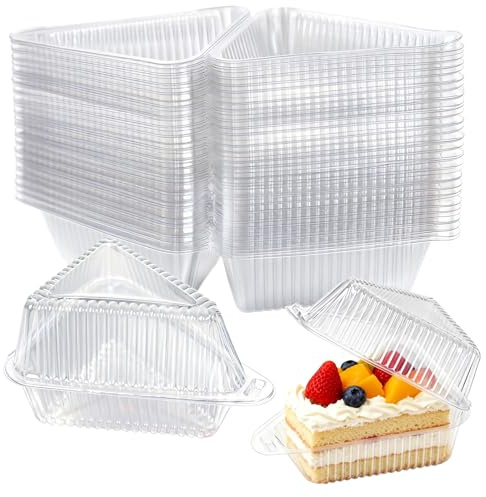 FORBFAN Cake Slice Container 150 Pack, 5 Inch Clear Disposable Bakery Box with Hinged Lid, Plastic Triangle Pie Slice Container for Cheesecake, To-Go & Takeout
