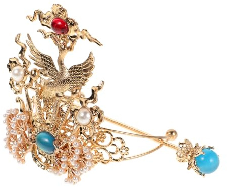 STOBAZA Gemstone Alloy Hanfu Hair Crown with Crane Motif Elegant Asian Hair Sticks Stage Cosplay Traditional Chinese Vintage Headpiece