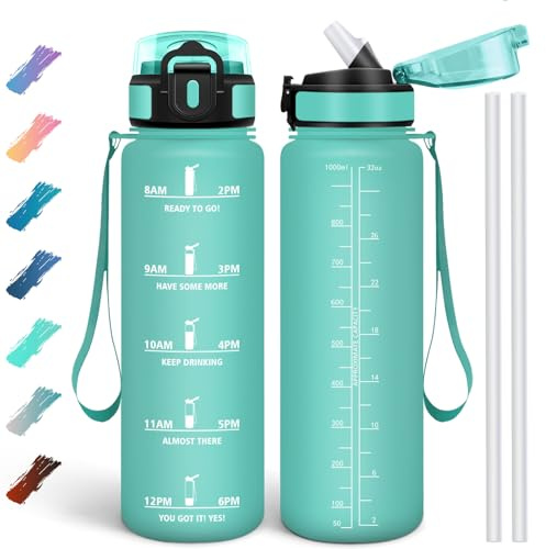 Motswedi Borraccia 1000 ml, Borraccia Motivazionale senza BPA, Borracce con Cannuccia Verde Smeraldo