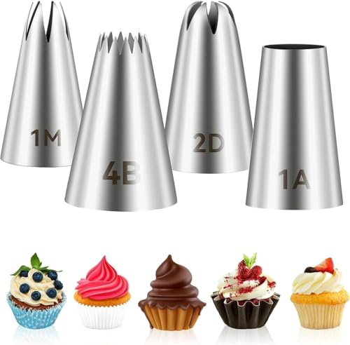 4Pcs Piping Nozzle, for Cake Decorating, Stainless Steel Cake Piping Nozzles Tips Kit for Baking DIY Cookie Cream Cupcake Decorating