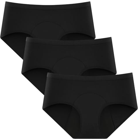 INNERSY periodiska underkläder stark blödning bambu menstruation underkläder läckagesäkra trosor 3-pack, 3 klassisk svart, M