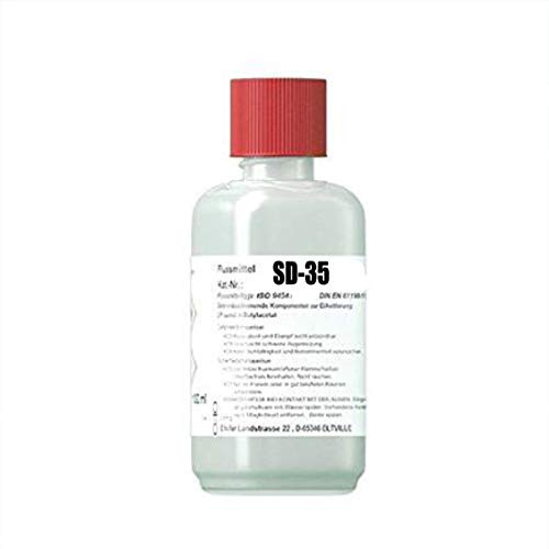 SD-35, 250 ml No-Clean-Flussmittel mit 3,5% Feststoff auf Alkohol-Wasserbasis für die Elektronik, Di-Carbonsäuren, halogenfrei, harzfrei, zum Handlöten u. Litzenverzinnen allerbestens geeignet