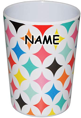 alles-meine.de GmbH 1 Stück 3 in 1 - Trinkbecher/Zahnputzbecher/Malbecher - Becher - Bunte Rauten Muster - incl. Name - 300 ml - mehrweg - Trinkglas aus Melamin - Kunst..