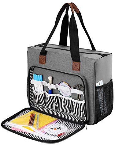 Coopay Cross Stitch Bag Storage, Embroidery Project Bag, Craft Bags with Compartments, Large Bag for Store Embroidery Floss Organiser, Punch Needle Kit and Embroidery Hoops, Moistureproof, Grey