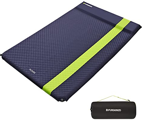 FUNDANGO Double Self Inflating Sleeping Pad for Camping Sleeping Mat with Built-in Pillow, Portable Lightweight Large Inflatable Foam Air Mattress 2 Person for Backpacking, Tent, Car,Travel, Outdoor