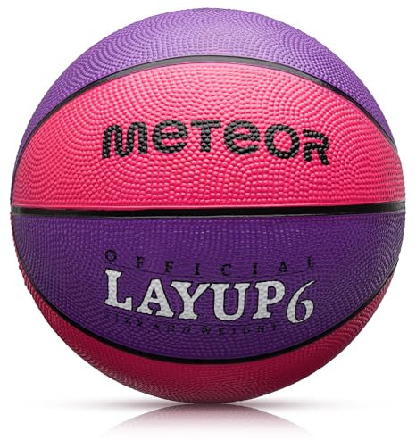 Meteor Layup Kinder Mini Basketball Größe #5 ideal auf die Jugend Kinderhände von 4-8 Jährigen abgestimmt idealer Basketball für Ausbildung weicher Basketball (Größe 6 (Damen), Rosa & Violett), Null