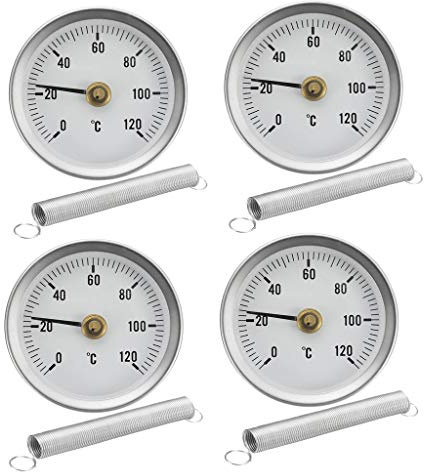 4 Stück Clip-on Rohrthermometer Temperaturanzeige mit Feder 0-120° 63mm
