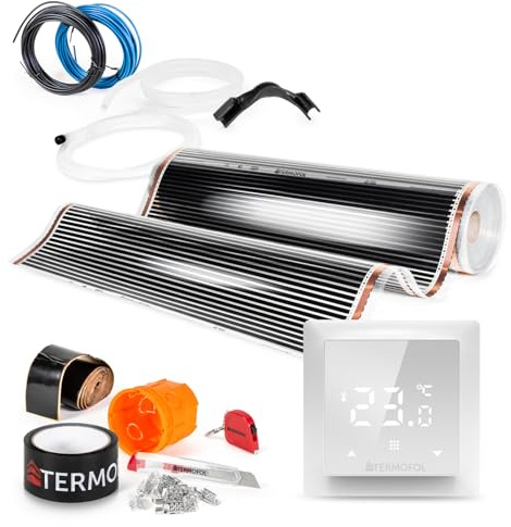 Termofol Elektrische Fußbodenheizung Heizfolie 230V - mit Thermostat H6 - Leistung 140 W/m2 - Oberfläche 16m² - Fussbodenheizung Elektrisch Komplettset fur Fußboden-, Wand- oder Deckenheizung