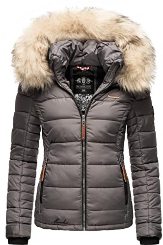 MARIKOO Damen Winterjacke Steppjacke mit abnehmbarem Kunstfell Lerikaa XS-3XL