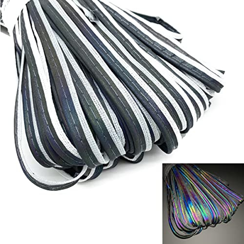 Yalulu 20 Meter Reflektierende Paspel-Streifen, Reflektierende Band zum Einfassung Paspelband für Kleidung, Taschen und Handtaschen (Farbeffekt)