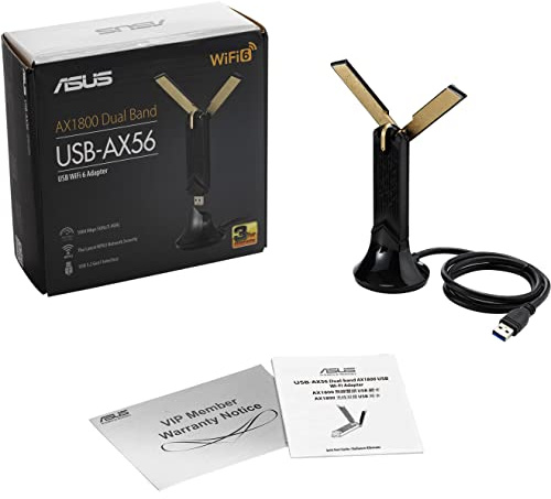 ASUS Adaptateur WiFi USB WiFi 6 AX1800 (USB-AX56) – Client WiFi 6 Double Bande, Prise en Charge 2 x 2, Jeux et Streaming, Plug-and-Play, sécurité réseau WPA3, MU-MIMO, Formation de Faisceaux, Noir
