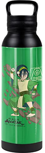 Avatar The Last Airbender OFFICIAL Toph Rock Slide 24 oz Insulated Canteen Water Bottle, Leak Resistant, Vacuum Insulated Stainless Steel with Loop Cap