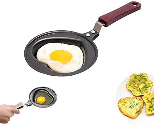 VAAC Mini Egg Frying Pan,Star Heart Breakfast Egg Mold,Mini Cast Iron Skillet,Non-Stick Egg Pancake Omelet Mini Frying Pan (A)