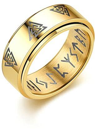 KnSam Schmuck Ringe Eheringe Edelstahl, 8MM Spinner Gravur Wikinger Fidget Ring, Gold Fidget Ring, Ringe Größe70 (22.3)