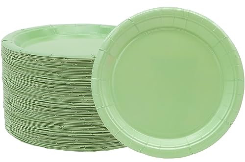 50Pcs Sage Green Party Supplies - 7 Disposable Paper Plates for Dessert, Jungle Wedding, Bridal Baby Shower, Birthday Decor
