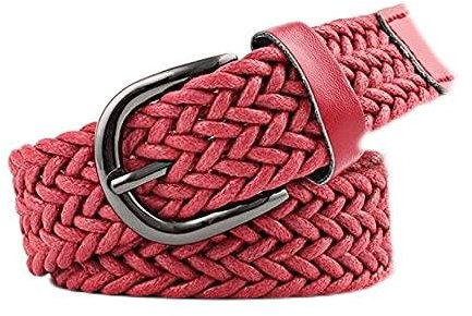 40,55-Zoll-Stretch-Webgürtel für Damen, lässiger Wachsseil-Flechtgürtel, Damengürtel für Damen, Jeans, Damengürtel mit Metallschnalle (Farbe: Stil 2, Größe: 40,55 Zoll) (Rot 40,55 Zoll)