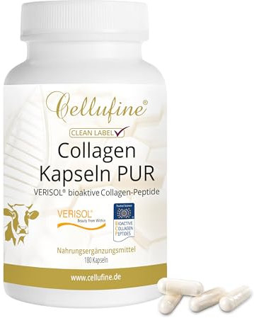 Cellufine® VERISOL® B (Rind) Collagen-Kapseln PUR - 180 vegane Kapseln, innovative, bioaktive Collagen-Peptide für 1 Monat in Clean Label Qualität, glutenfrei, allergenfrei, laktosefrei, zuckerfrei