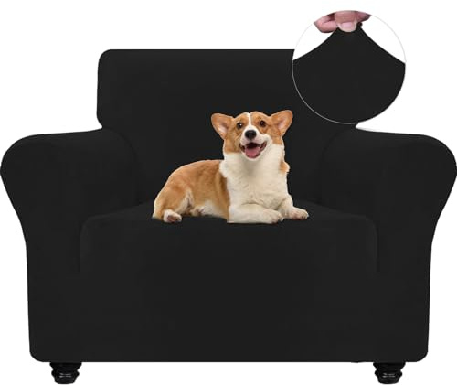 Ystyle Elastischer Samt Sofabezug 1 Sitzer, Schwarz | Stretch Sofa Überzug, Sofaschoner Rutschfest, Couch Überzug, Sofa Cover mit Armlehnen, Sesselschoner Sofaschutz Katze