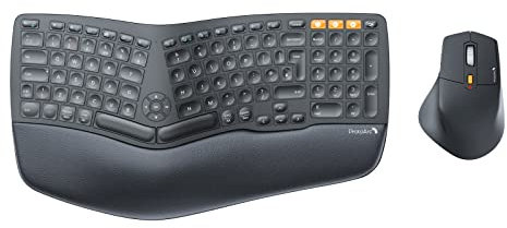 ProtoArc EKM01 Ergonomic Wireless Keyboard and Mouse, Ergo Bluetooth Keyboard and Mouse Combo, Split Design, Palm Rest, Multi-Device, QWERTY UK Layout, Windows/Mac/Android - Black