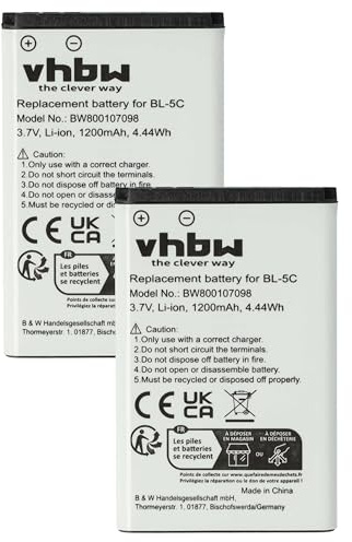 vhbw 2X Akku kompatibel mit Simvalley Easy 5 | SX330 Dual Sim, SX-330 Handy Smartphone Telefon (1200 mAh, 3,7 V, Li-Ion)