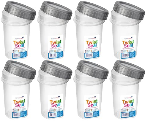 HOMESHOPA Clear Plastic Screw Top Beaker Cups, 8 Pack Airtight Liquid Storage Reusable Leakproof Containers with Twist Lock Lid, 400ml, Freezer Microwave Dishwasher Safe