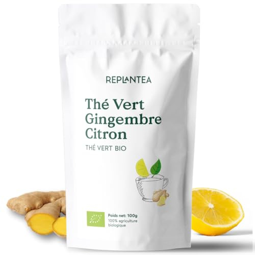 THÉ VERT GINGEMBRE E CITRON BIO 100g (50 Tasses) | Thé Vert en Vrac avec Gingembre e Citron REPLANTEA