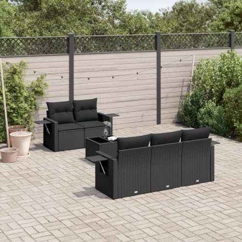 Rantry 6-TLG. Garten Sofagarnitur mit Kissen Gartensofa mit Stauraum GartenloungeBalkonmöbel Gartenmöbel Loungesofa Ecksofa Rattansofa Sitzgruppe mit Gartentisch Gartenset Schwarz Poly Rattan