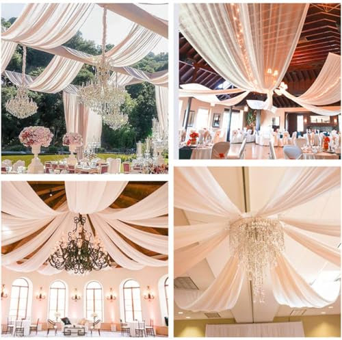 FANSU Vorhang Hochzeitsbogen Querbehang Freihanddeko Chiffon Tüll Stoff Deko Vorhang Hochzeit Querbehang für Torbogen Zeremonie Geburtstag Party, Gardinen Tabelle Deko (Blau 2,150x600cm)