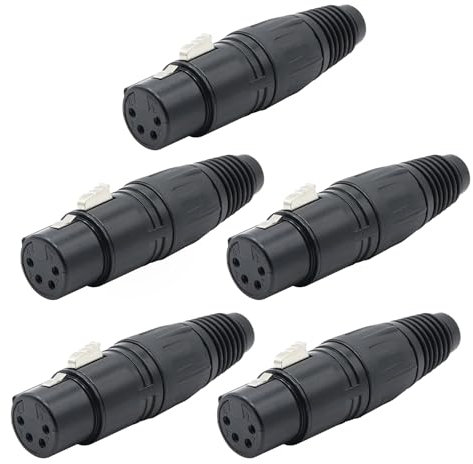 Xilaghy 4-Pin XLR Cable Connector XLR 4 Pin Female Plug Connector Mic Cable Plug Connector Audio Adapter for Microphone, Black, 5 PCS