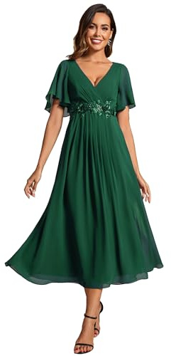 Ever-Pretty Women's Embellished Midi Evening Dress Ladies Short Sleeve line with Short Sleeve for Wedding Guest Bridesmaid Dress EG02093