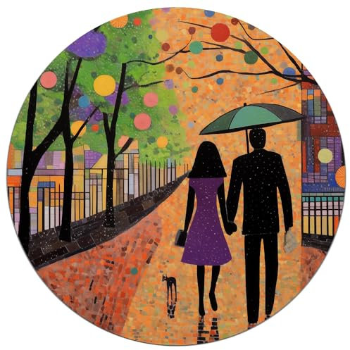Wallario Glasbild rund Spaziergang unter Farbklecksen - Rund, 50 cm Durchmesser Wandbild Glas in Premium-Qualität: Brillante Farben, freischwebende Optik