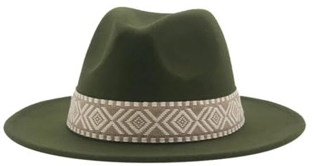 FULUJIDI Fedora Trilby Filzhut Hut Panama Hut Western Cowboy Hüte Für Frauen Solid Big Brim Casual Fedoras Männer Frauen Filzhut 56-58Cm (Erwachsene) Amygreen