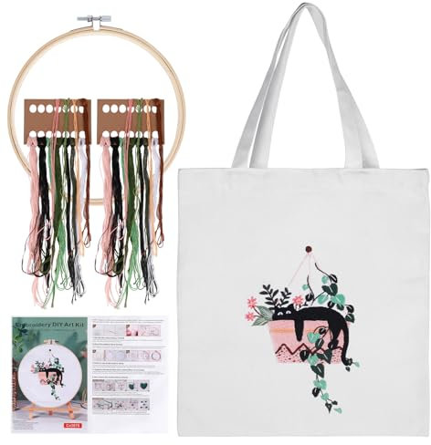 AIWMQYYF Canvas Taschen Stickset, 27cm x 25cm Canvas Tote Bag Stickset Mit Muster Und Anleitung, Segeltuchtasche Sticken Set Erwachsene inklusive Anleitung, Nadeln, Fäden, Weiß