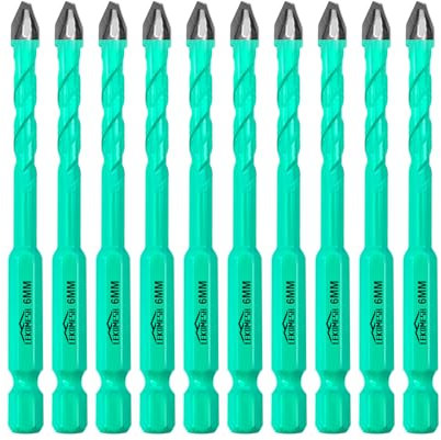 LEKOMESH Set Punte Trapano a Secco - 10 pezzi 6mm Punte Trapano Gres Porcellanato per Legno, Plastica, Muratura, Piastrelle di Ceramica, Marmo, Vetro, Cambio Rapido con Gambo Esagonale