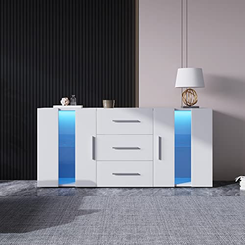 MSMOK Sideboard, 140 * 35 * 70cm, Kommode Anrichte Standschrank Lagerung Schrank Schrank Einheit TV-Schrank,Lowboard, mit 16 Farben LED-Leuchten für Esszimmer Wohnzimmer