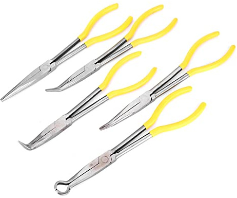 Ensemble de Pinces à Bec effilé, Pinces à Bec effilé Long avec Poignée Antidérapante 5 Pièces Pinces à Bec effilé Longues et Droites Pince en Forme de O Pince à Bec effilé courbé