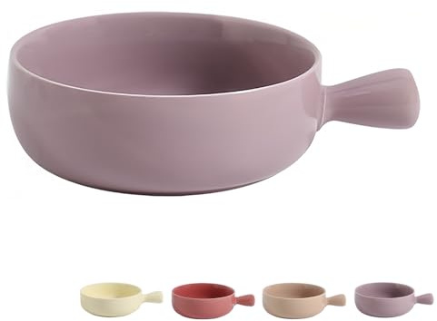 Dowbom Soup Bowl With Handle, Ceramic Onion Soup Bowl, Microwave Safe (Purple)