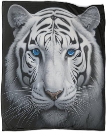 Weißer Tiger Kuscheldecke 40x50inch(100x130cm),weich & Warm,extra Flauschig Als Sofadecke Tiereffekt Wohndecke Yogadecke Tagesdecke,Plüsch Sofaüberwurf